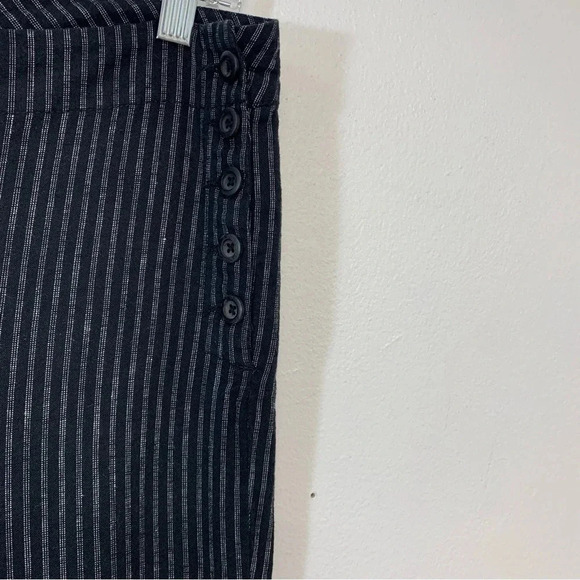 Sundance Pants Woman 10P  Linen Cotton Black Stripe Side Buttons Straight - Picture 4 of 13